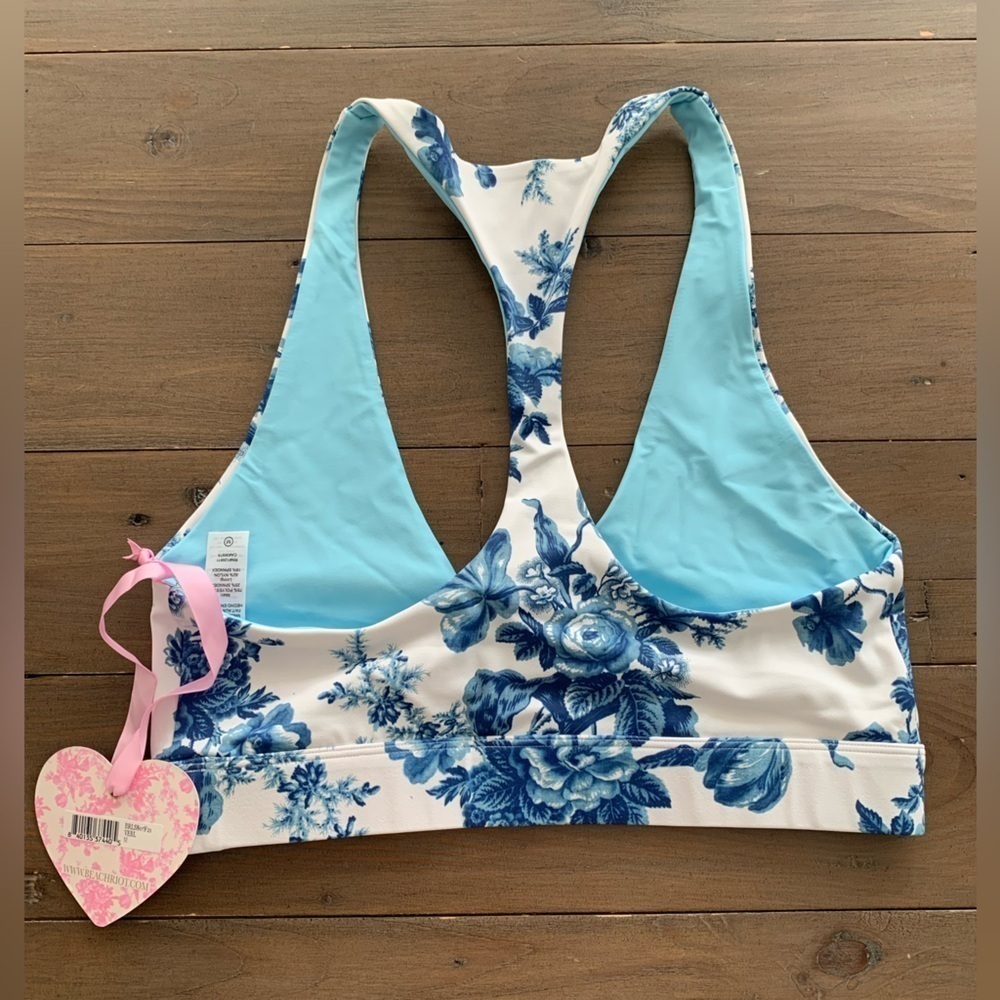 LoveShackFancy X Beach Riot blue China floral sports bra NWT - Picture 3 of 4